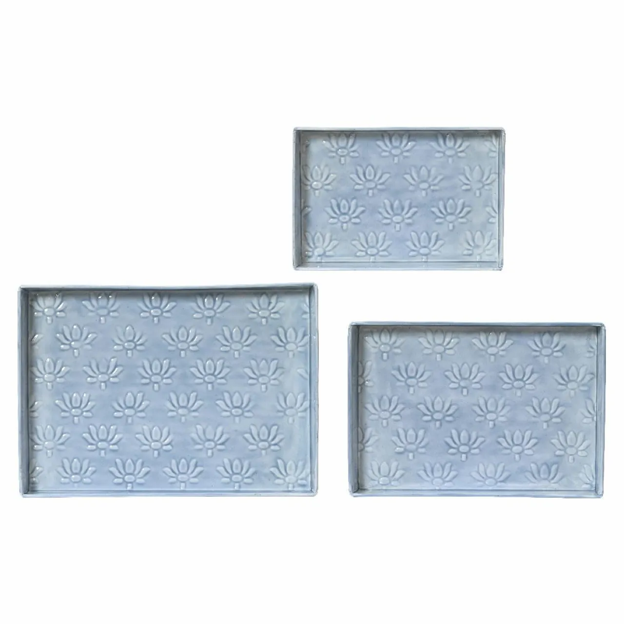 #N/A Lot de 3 plateaux décoratifs (34 x 24 cm) Fleurs d'Ésmée Bleu Hot