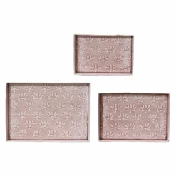 #N/A Lot de 3 plateaux décoratifs (34 x 24 cm) Fleurs d'Ésmée pâle Rose Best
