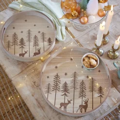 KAEMINGK Lot de 2 plateaux ronds en (D34-D29 cm) Sapins de Noël Bois Best