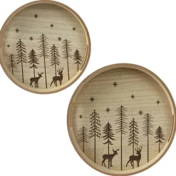 KAEMINGK Lot de 2 plateaux ronds en (D34-D29 cm) Sapins de Noël Bois Best