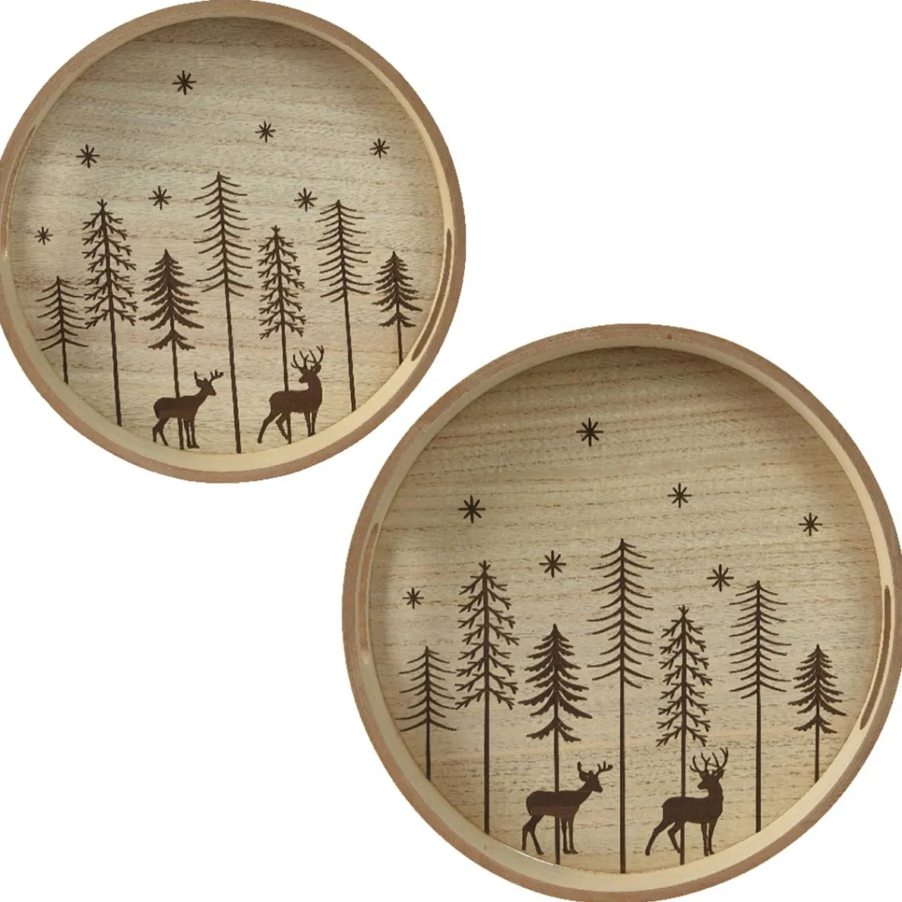 KAEMINGK Lot de 2 plateaux ronds en (D34-D29 cm) Sapins de Noël Bois Best
