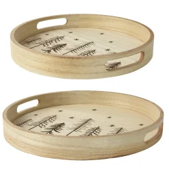 KAEMINGK Lot de 2 plateaux ronds en (D34-D29 cm) Sapins de Noël Bois Best