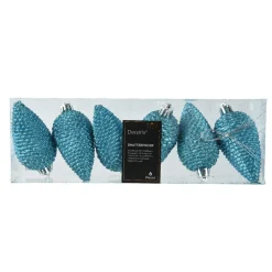 KAEMINGK Lot de 6 pommes de pin à suspendre (H8 cm) Alpine Bleu pétillant Discount