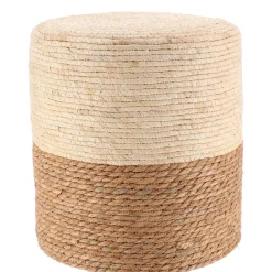 TENDANCE Lot de 2 poufs en bois et maïs (H36 cm) Ibiza Beige Best