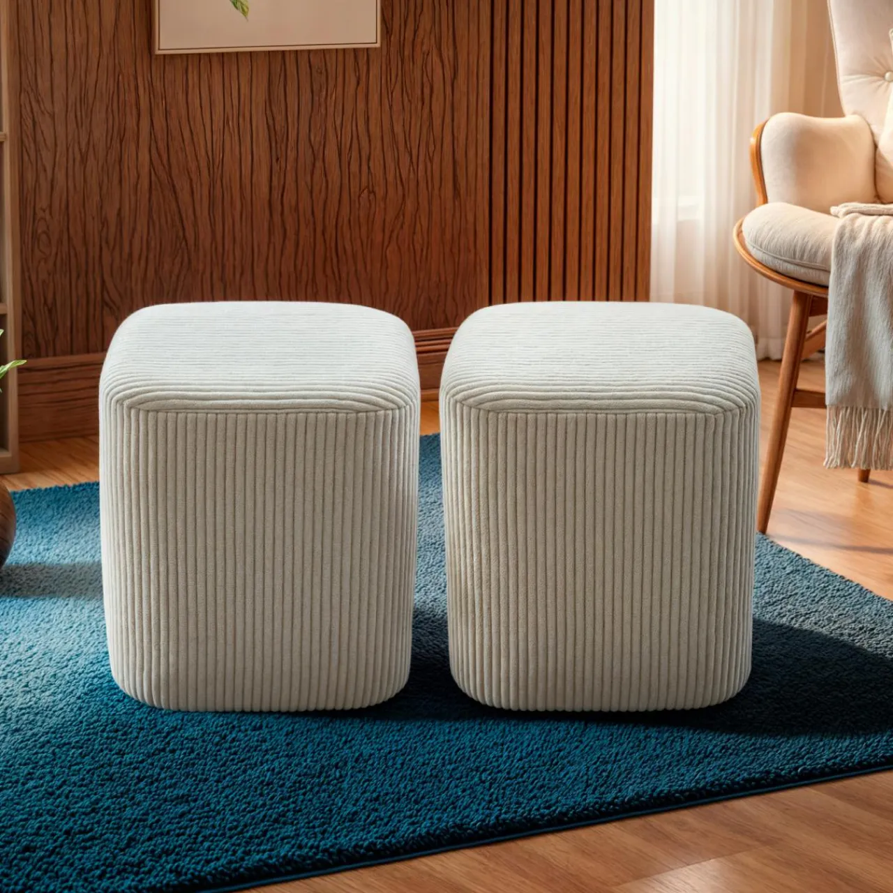 EMINZA Lot de 2 poufs velours (H 38 cm) Shan Beige Online