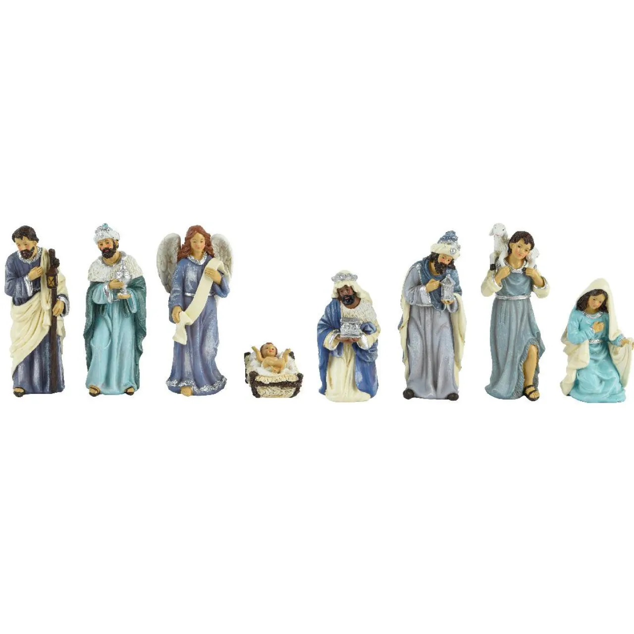 KAEMINGK Lot de 8 santons (Hauteur 15 cm) de Clémence Bleu Sale
