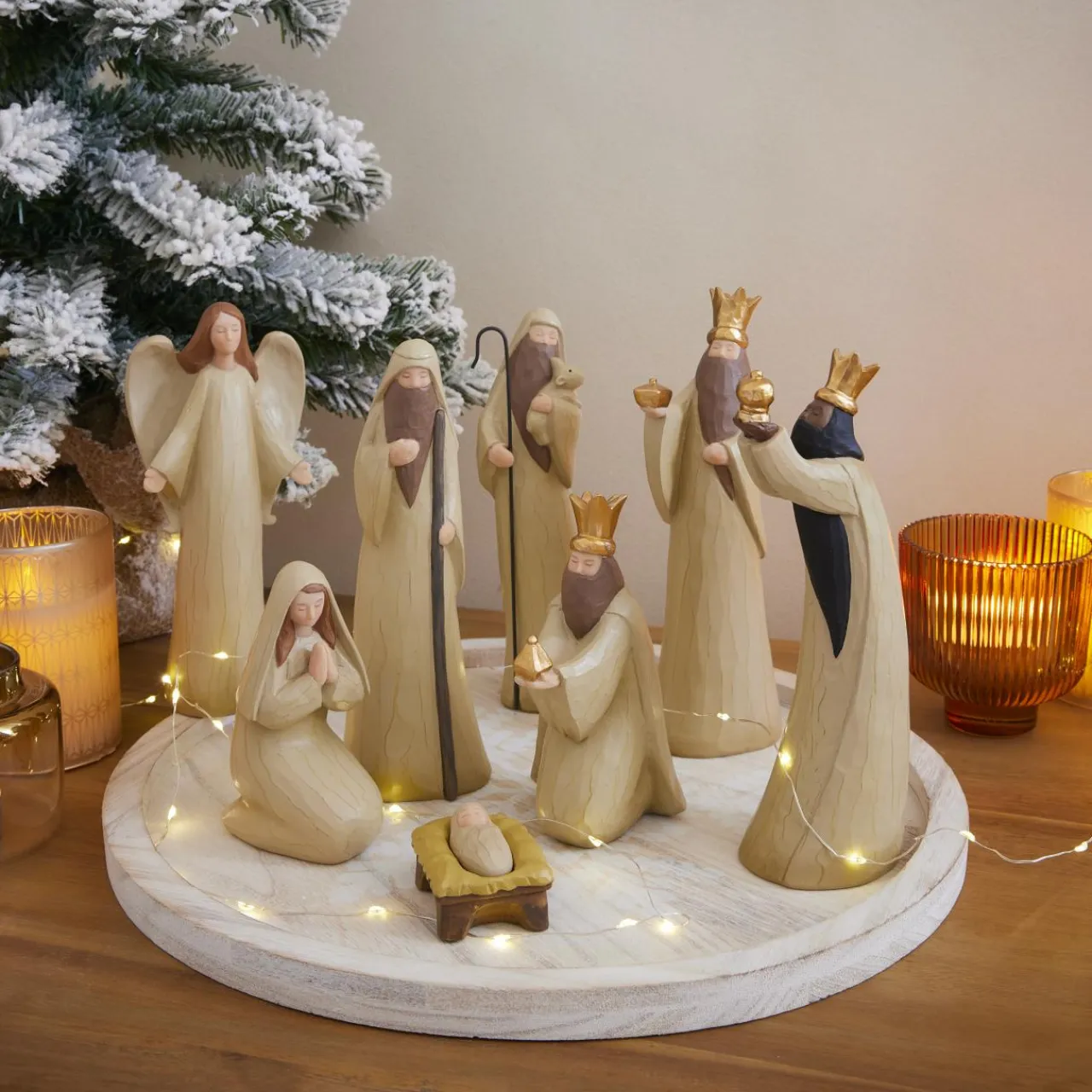 KAEMINGK Lot de 8 santons (Hauteur 20 cm) de Juliette Beige Outlet