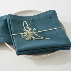 ATMOSPHERA Lot de 4 serviettes coton (40 x 40 cm) Chambray Bleu canard Sale