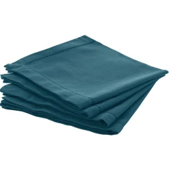 ATMOSPHERA Lot de 4 serviettes coton (40 x 40 cm) Chambray Bleu canard Sale