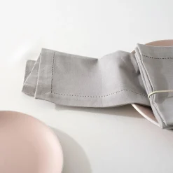 ATMOSPHERA Lot de 4 serviettes coton (40 x 40 cm) Chambray Gris clair Sale