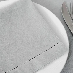 ATMOSPHERA Lot de 4 serviettes coton (40 x 40 cm) Chambray Gris clair Sale