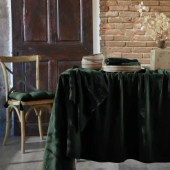EMINZA Lot de 3 serviettes de table gaze de coton (40 x 40 cm) Gaïa Vert sapin New