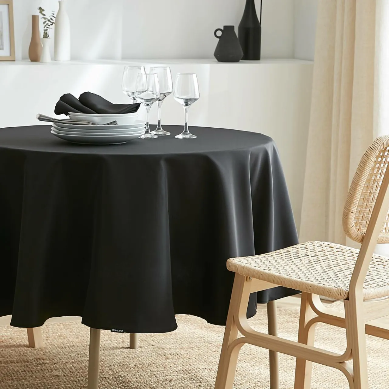 EMINZA Lot de 3 serviettes de table polyester (40 x 40 cm) Elise es Noir Clearance