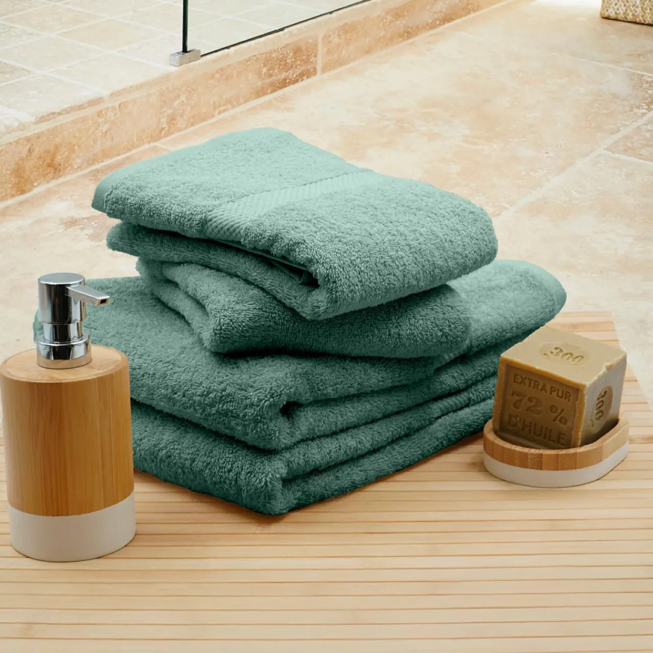 douceur d'intu017drieur Lot de 4 serviettes de toilette coton (70 x 130 cm) Elegance céladon Vert Clearance