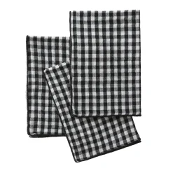 EMINZA Lot de 3 serviettes gaze de coton (40 x 40 cm) Gaïa vichy e Noir Hot
