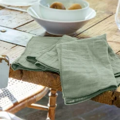 EMINZA Lot de 3 serviettes gaze de coton (40 x 40 cm) Gaïa Vert Eucalyptus New