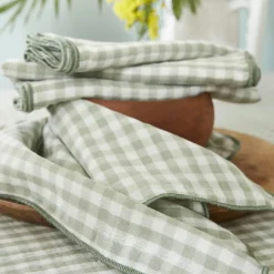EMINZA Lot de 3 serviettes gaze de coton (40 x 40 cm) Gaïa vichy Vert Eucalyptus New