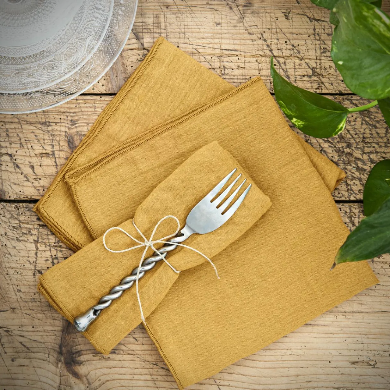 EMINZA Lot de 3 serviettes gaze de coton (40 x 40 cm) Gaïa Jaune safran Online