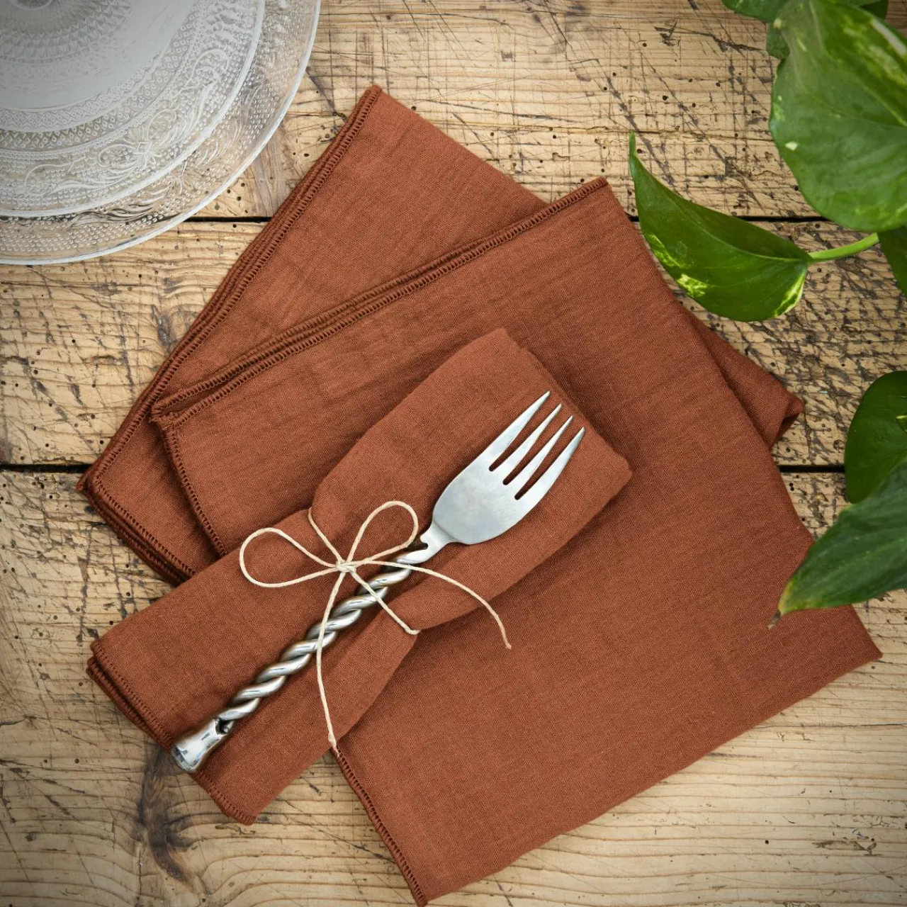 EMINZA Lot de 3 serviettes gaze de coton (40 x 40 cm) Gaïa Terracotta Online