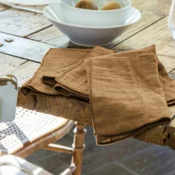 EMINZA Lot de 3 serviettes gaze de coton (40 x 40 cm) Gaïa Camel Discount