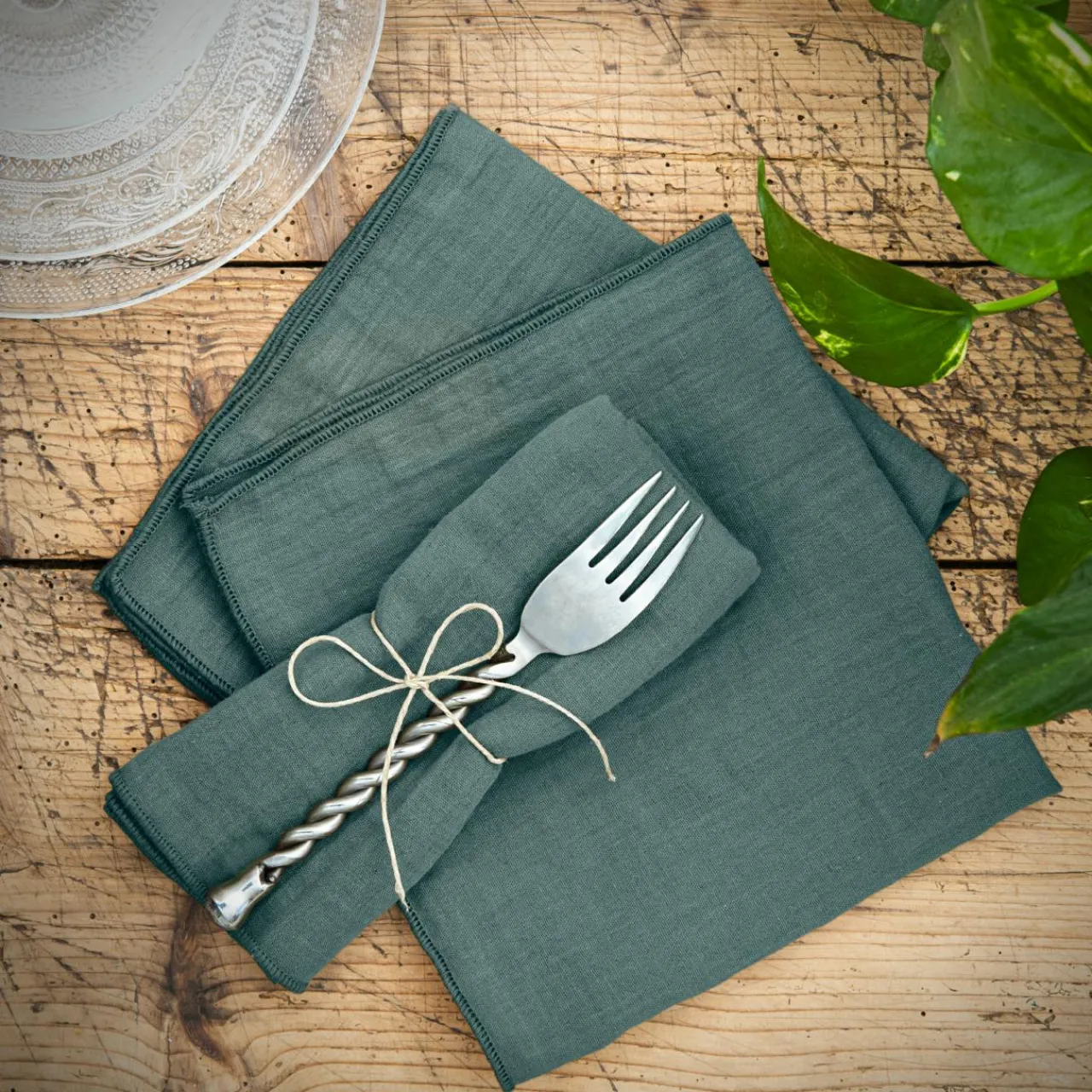 EMINZA Lot de 3 serviettes gaze de coton (40 x 40 cm) Gaïa Bleu canard Sale