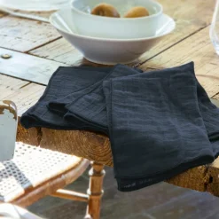 EMINZA Lot de 3 serviettes gaze de coton (40 x 40 cm) Gaïa Bleu nuit Best