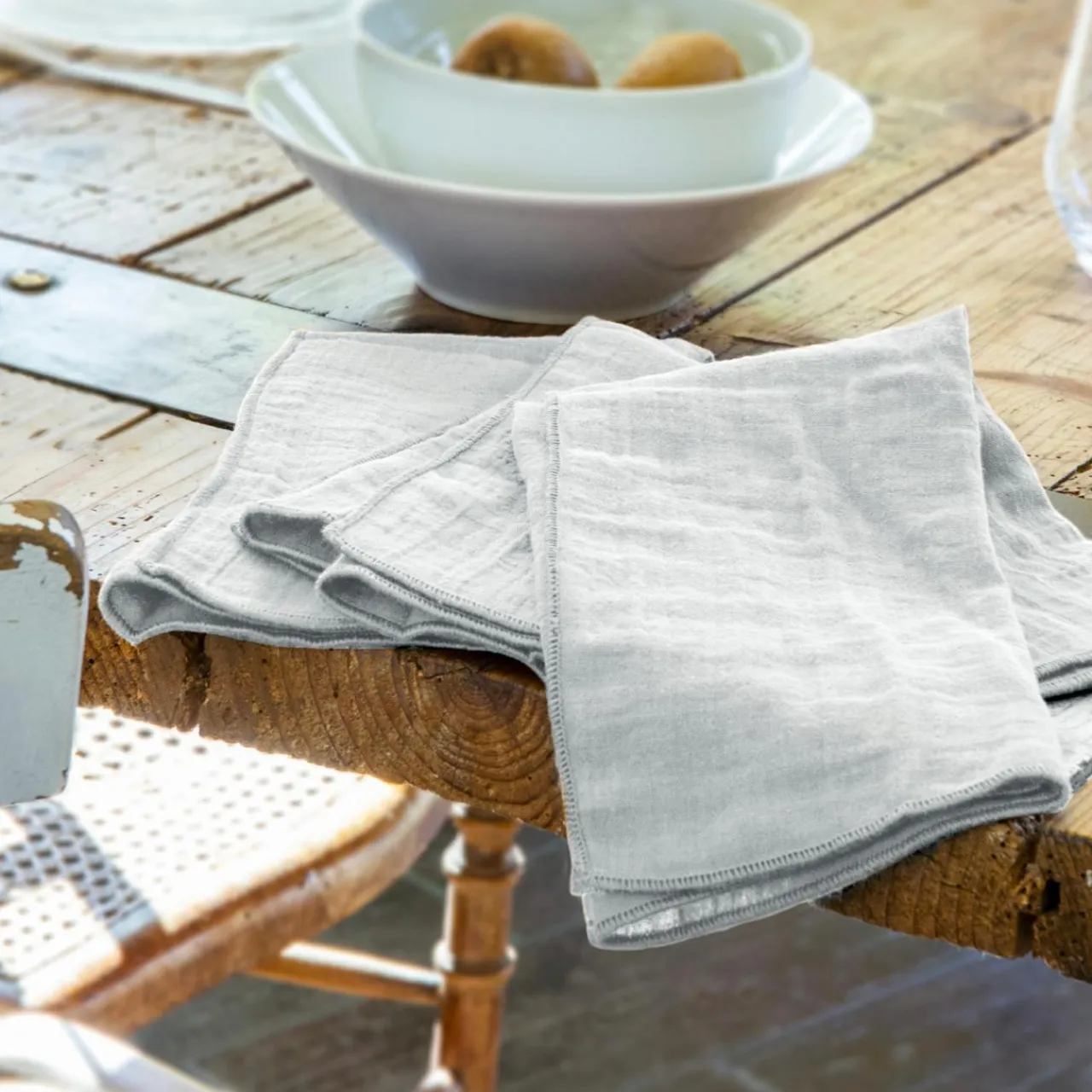 EMINZA Lot de 3 serviettes gaze de coton (40 x 40 cm) Gaïa Gris nuage Gris clair