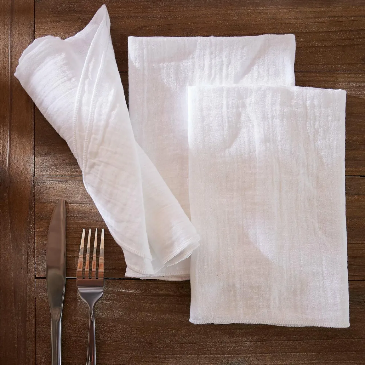 EMINZA Lot de 3 serviettes gaze de coton (40 x 40 cm) Gaïa chantilly Blanc New