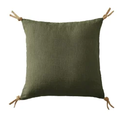 EMINZA Lot de 3 serviettes lin lavé (40 x 40 cm) Louise Vert romarin New