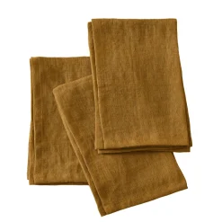 EMINZA Lot de 3 serviettes lin lavé (40 x 40 cm) Louise Caramel Hot