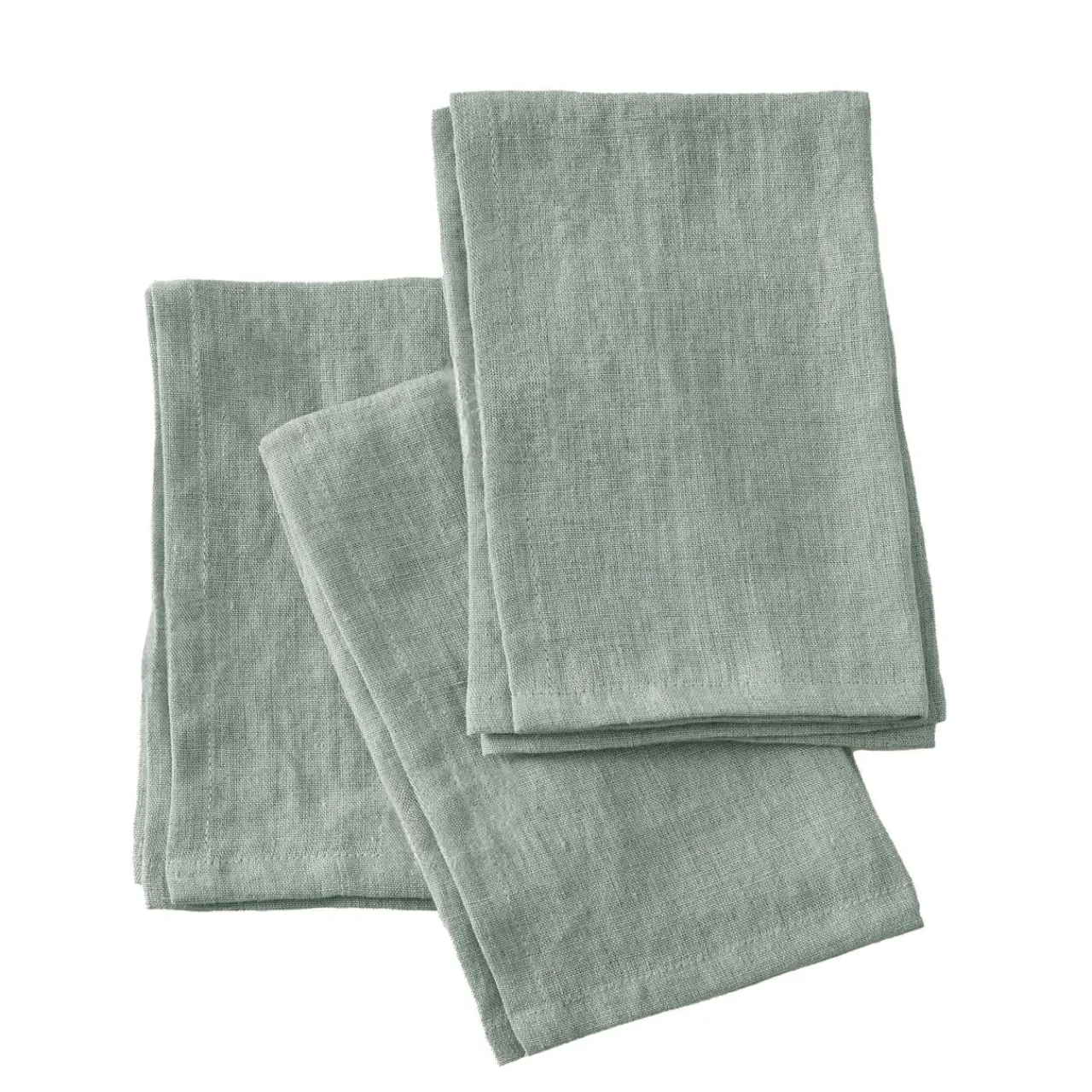 EMINZA Lot de 3 serviettes lin lavé (40 x 40 cm) Louise Vert Eucalyptus Sale