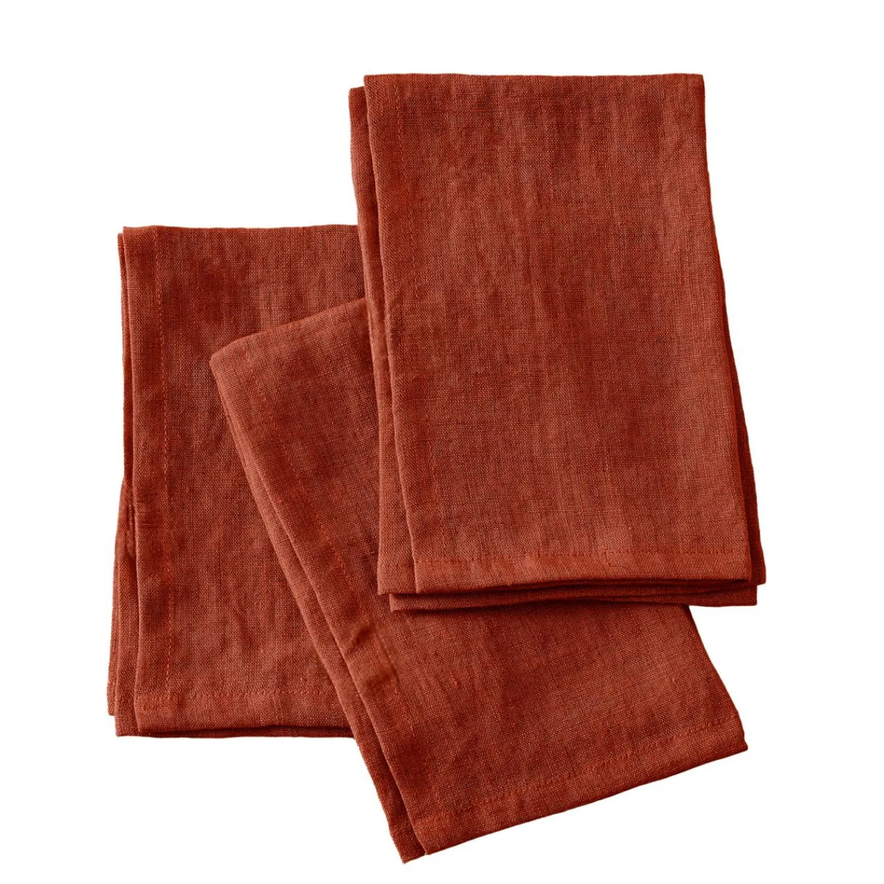 EMINZA Lot de 3 serviettes lin lavé (40 x 40 cm) Louise Terracotta Best