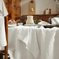 EMINZA Lot de 3 serviettes lin lavé (40 x 40 cm) Louise hes Blanc Discount