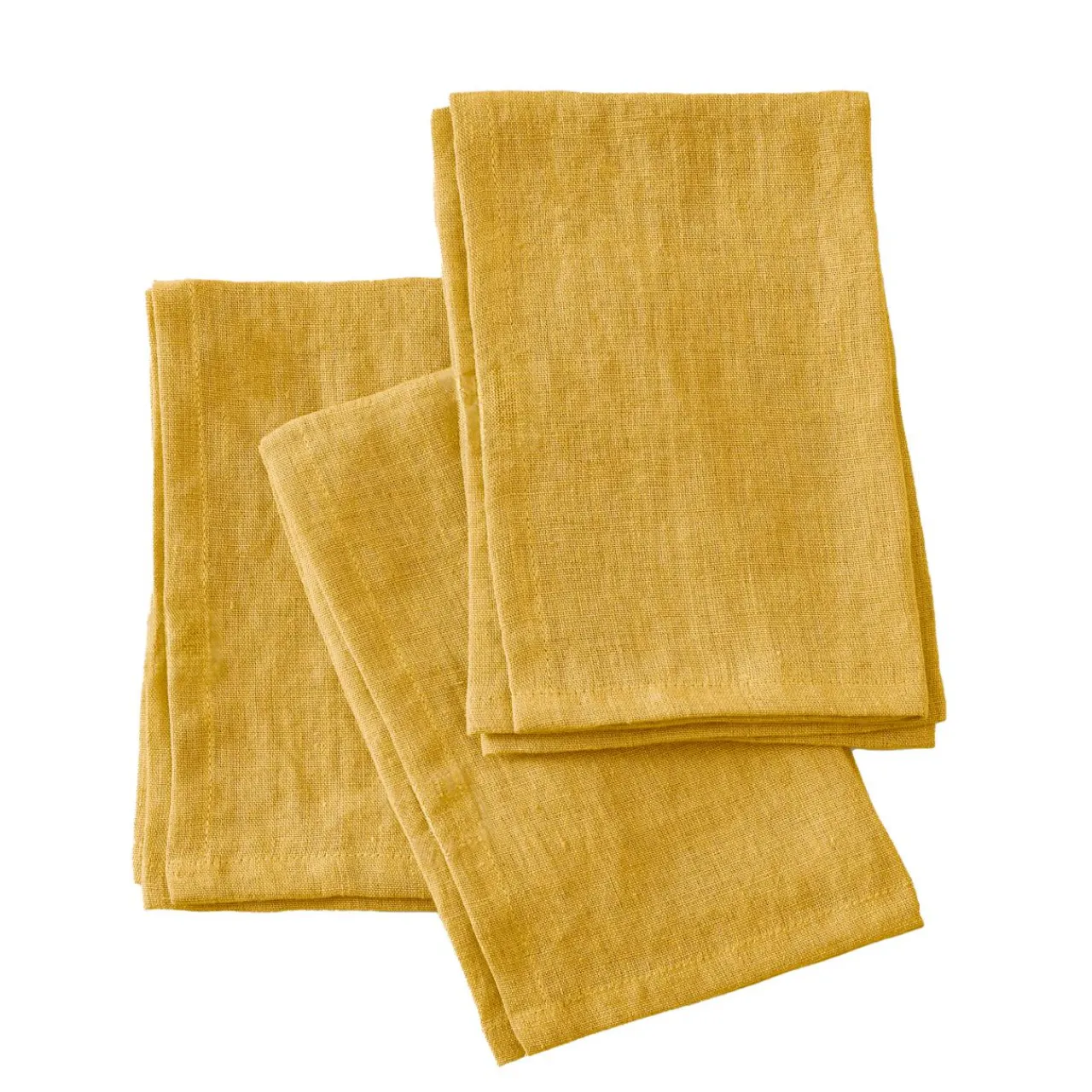 EMINZA Lot de 3 serviettes lin lavé (40 x 40 cm) Louise Jaune moutarde Sale