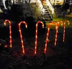 KOOPMAN Lot de 6 sucres d'orge lumineux à piles 42 LED (H47 cm) Candy Blanc chaud Discount