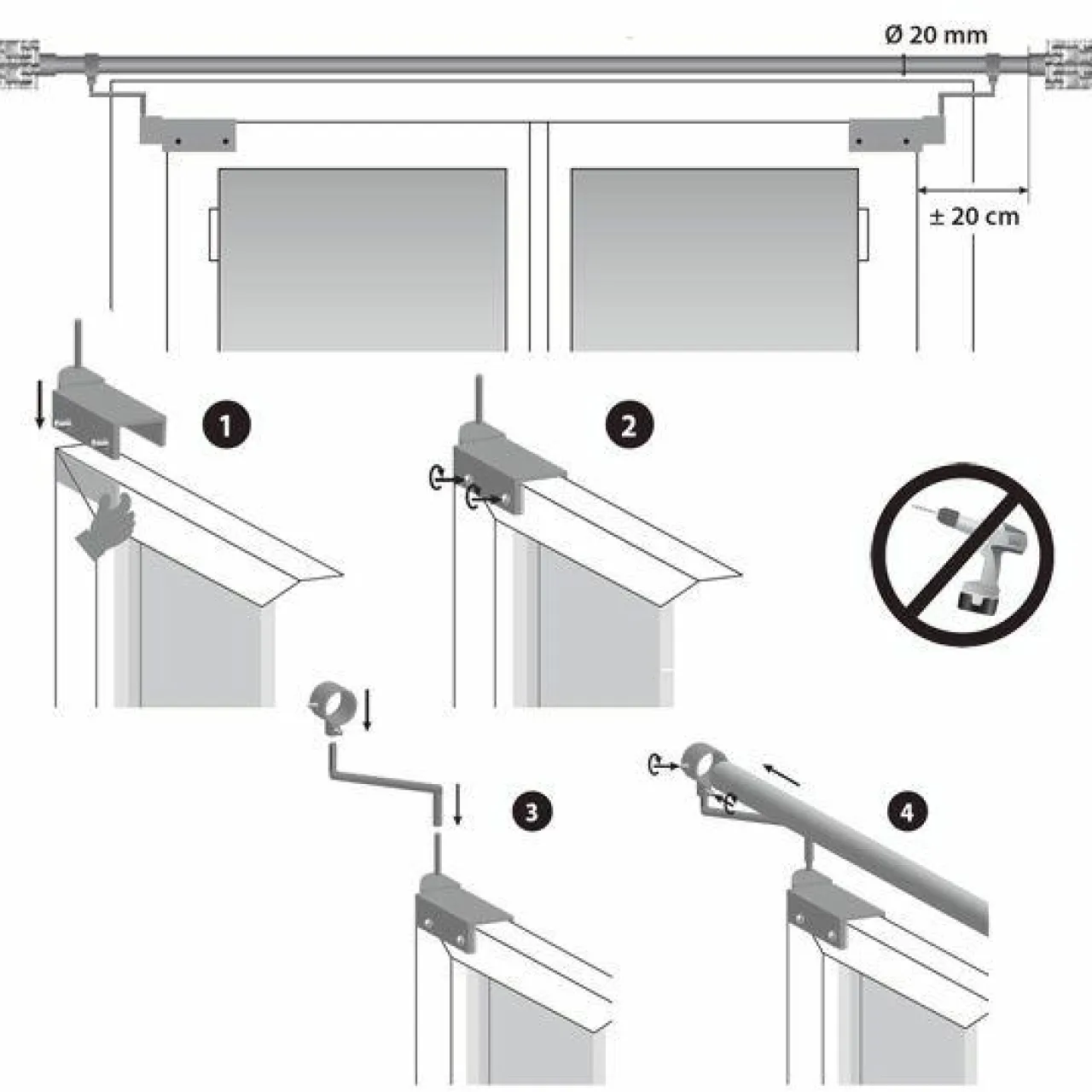 LUANCE Lot de 2 supports Fix'vit (L180 - D20 mm) Noir Discount