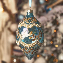 KAEMINGK Lot de 2 suspensions de Noël en verre (H14 cm) Feuillages d'hiver Bleu Outlet