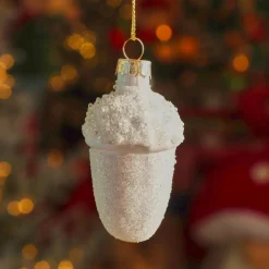 KAEMINGK Lot de 6 suspensions de Noël en verre (H6 cm) Glands de chêne givré Blanc Hot