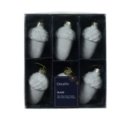 KAEMINGK Lot de 6 suspensions de Noël en verre (H6 cm) Glands de chêne givré Blanc Hot