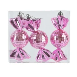 KAEMINGK Lot de 3 suspensions de Noël (H12 cm) Bonbons disco Rose Discount