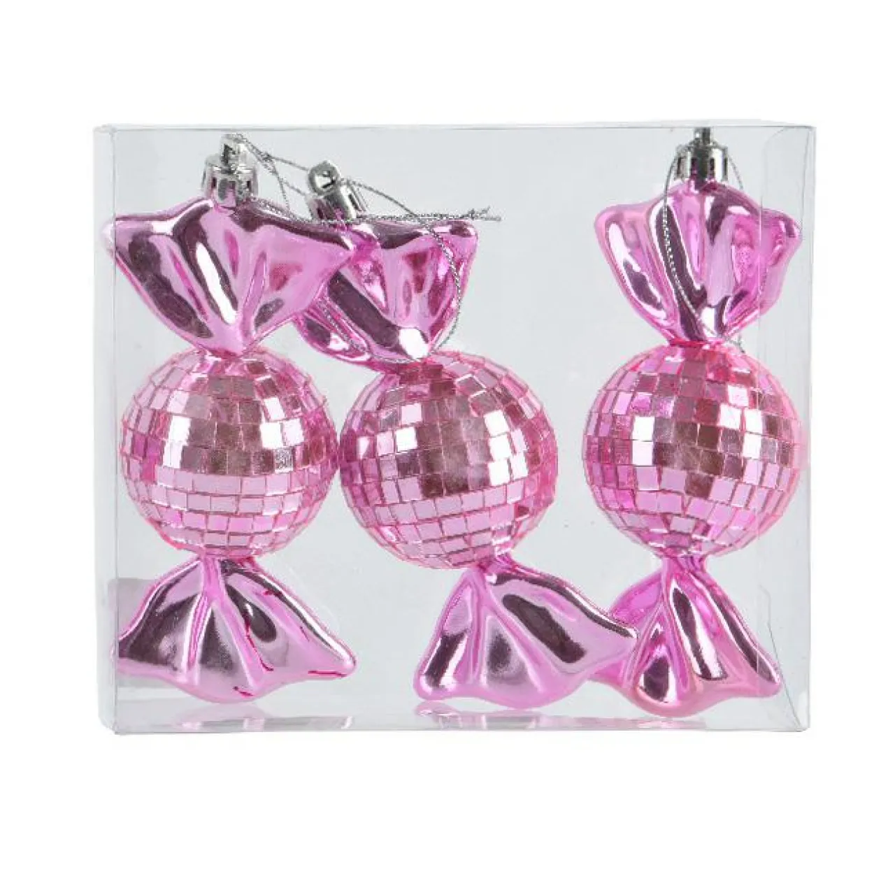 KAEMINGK Lot de 3 suspensions de Noël (H12 cm) Bonbons disco Rose Discount