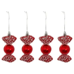 JJA Lot de 4 suspensions de Noël (H10 cm) Bonbons délice Rouge Discount