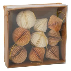 KOOPMAN Lot de 9 suspensions de sapin (D60 mm) Fermeture papier magnétique , blanc et or Beige Outlet