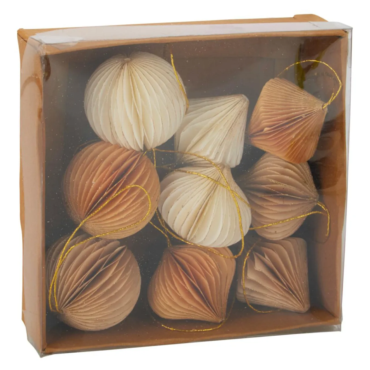 KOOPMAN Lot de 9 suspensions de sapin (D60 mm) Fermeture papier magnétique , blanc et or Beige Outlet
