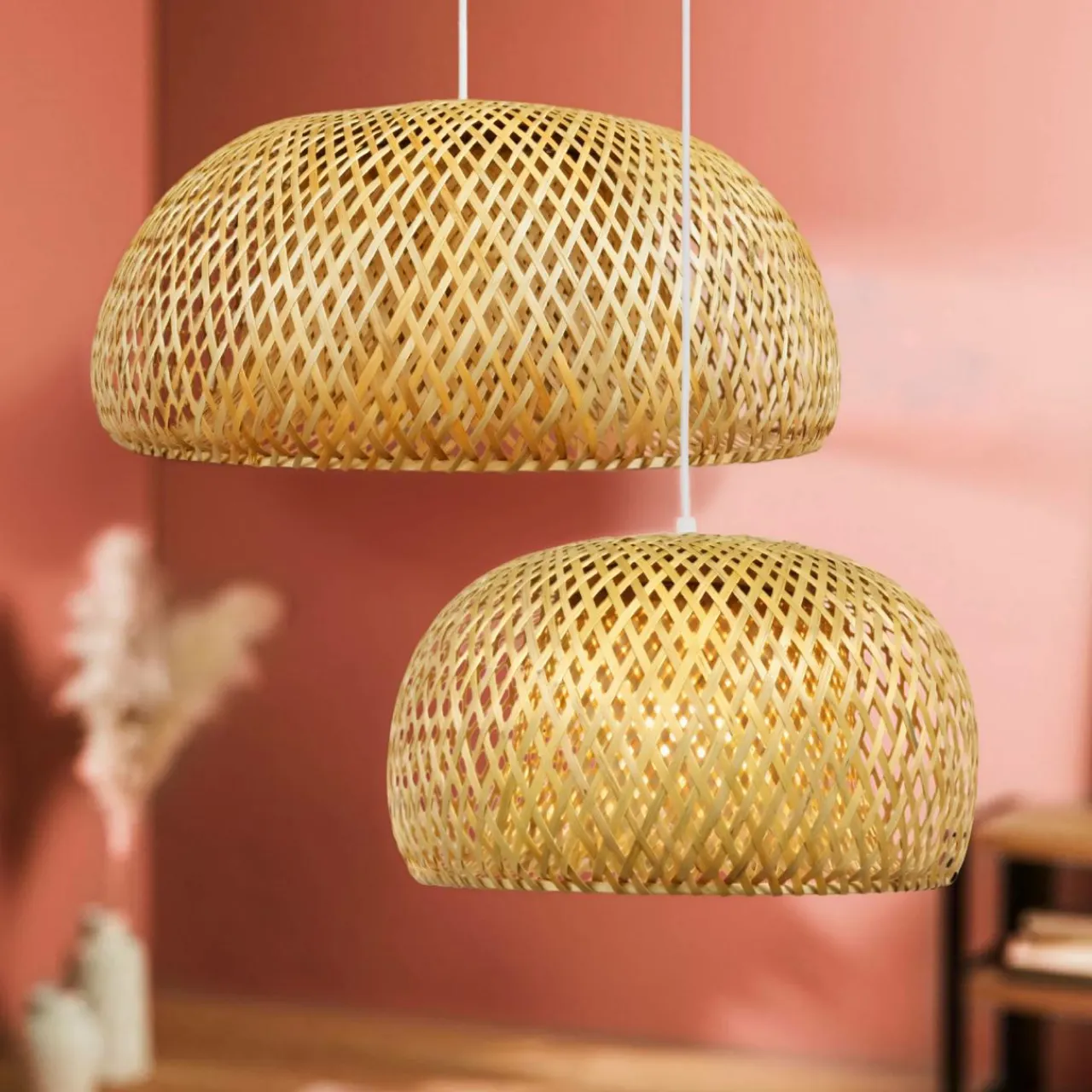 EMINZA Lot de 2 suspensions en bambou (D61-D39 cm) Manacor Naturel Best