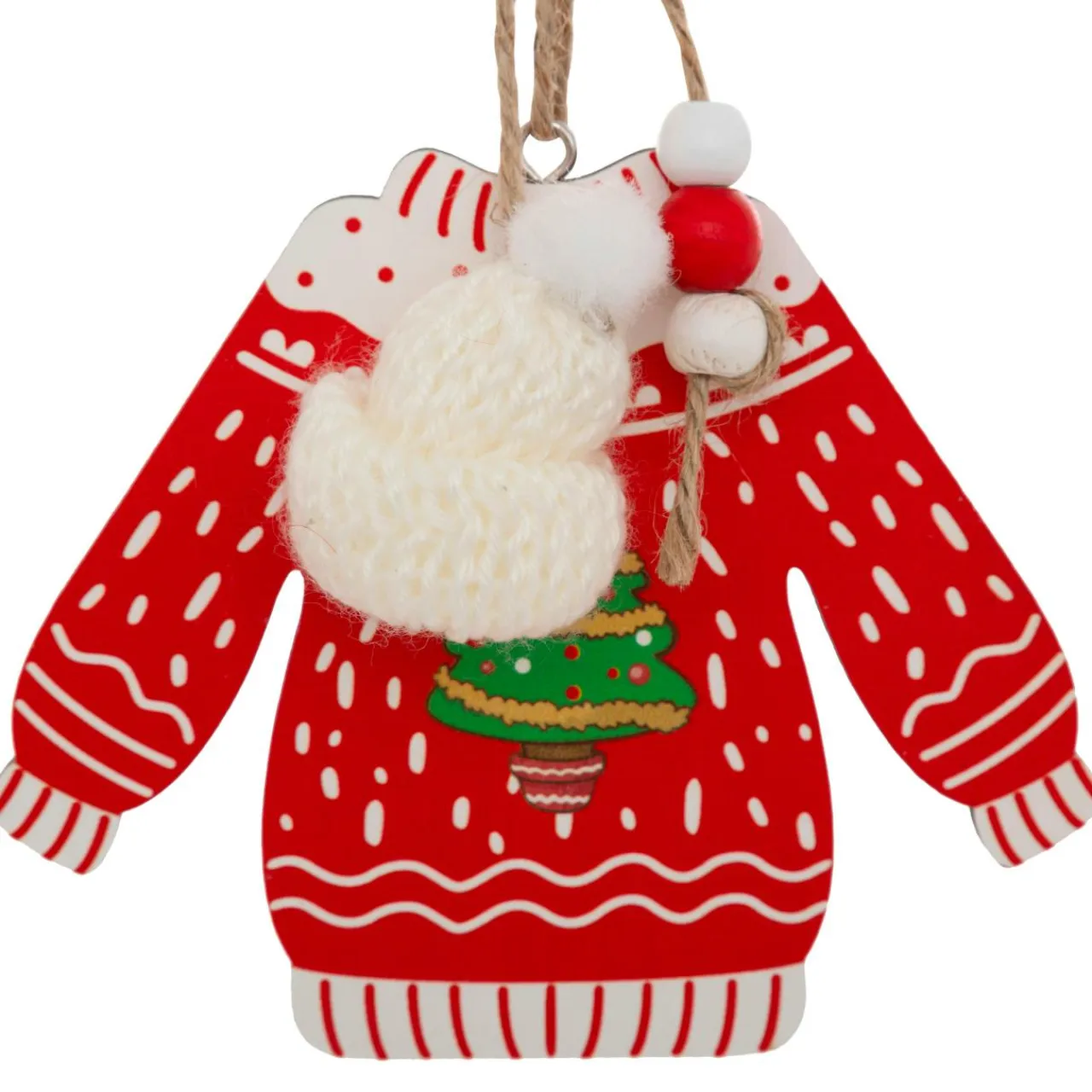 JJA Lot de 2 suspensions en bois (H12 cm) Pull de Noël et blanc Rouge Hot