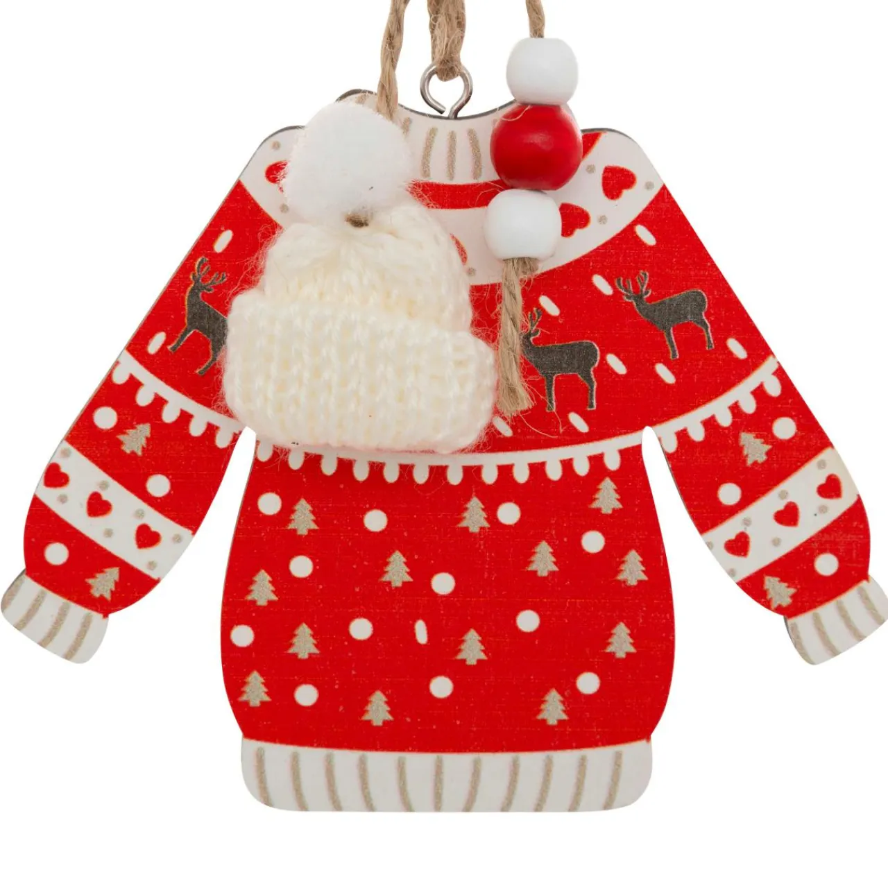 JJA Lot de 2 suspensions en bois (H12 cm) Pull de Noël et blanc Rouge Hot