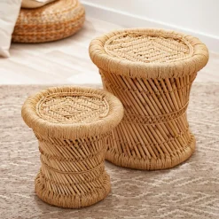 ATMOSPHERA Lot de 2 tables d'appoint (H38-H30 cm) Corde naturelle Beige New