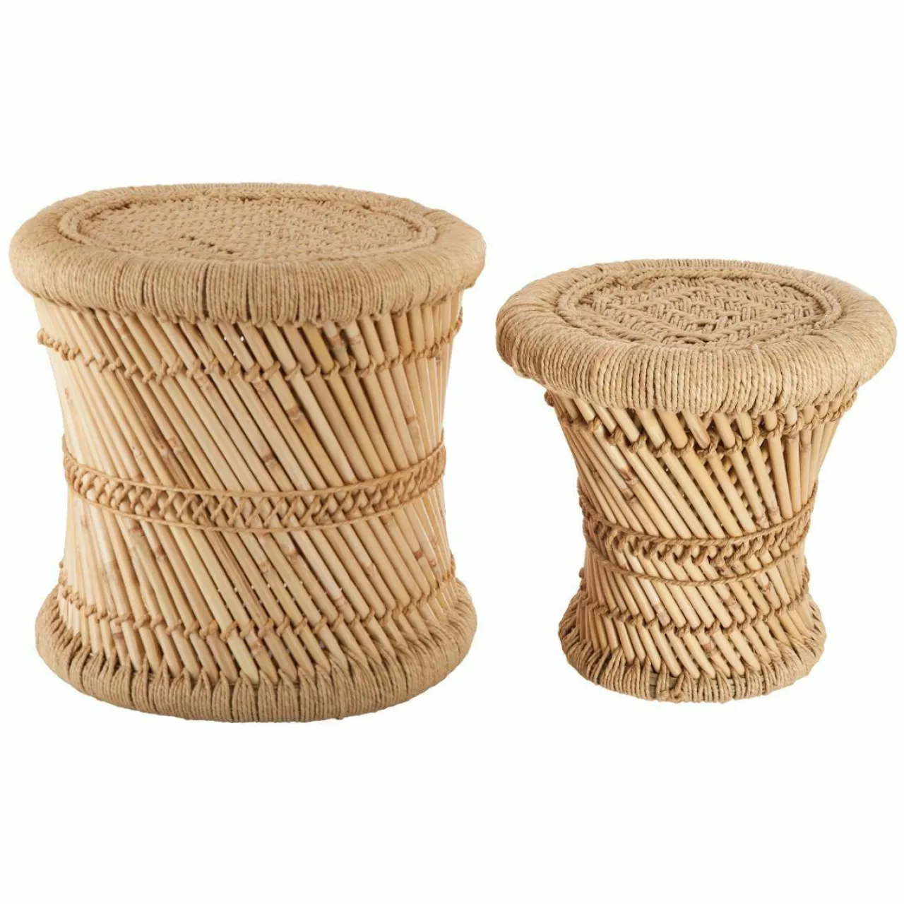 ATMOSPHERA Lot de 2 tables d'appoint (H38-H30 cm) Corde naturelle Beige New