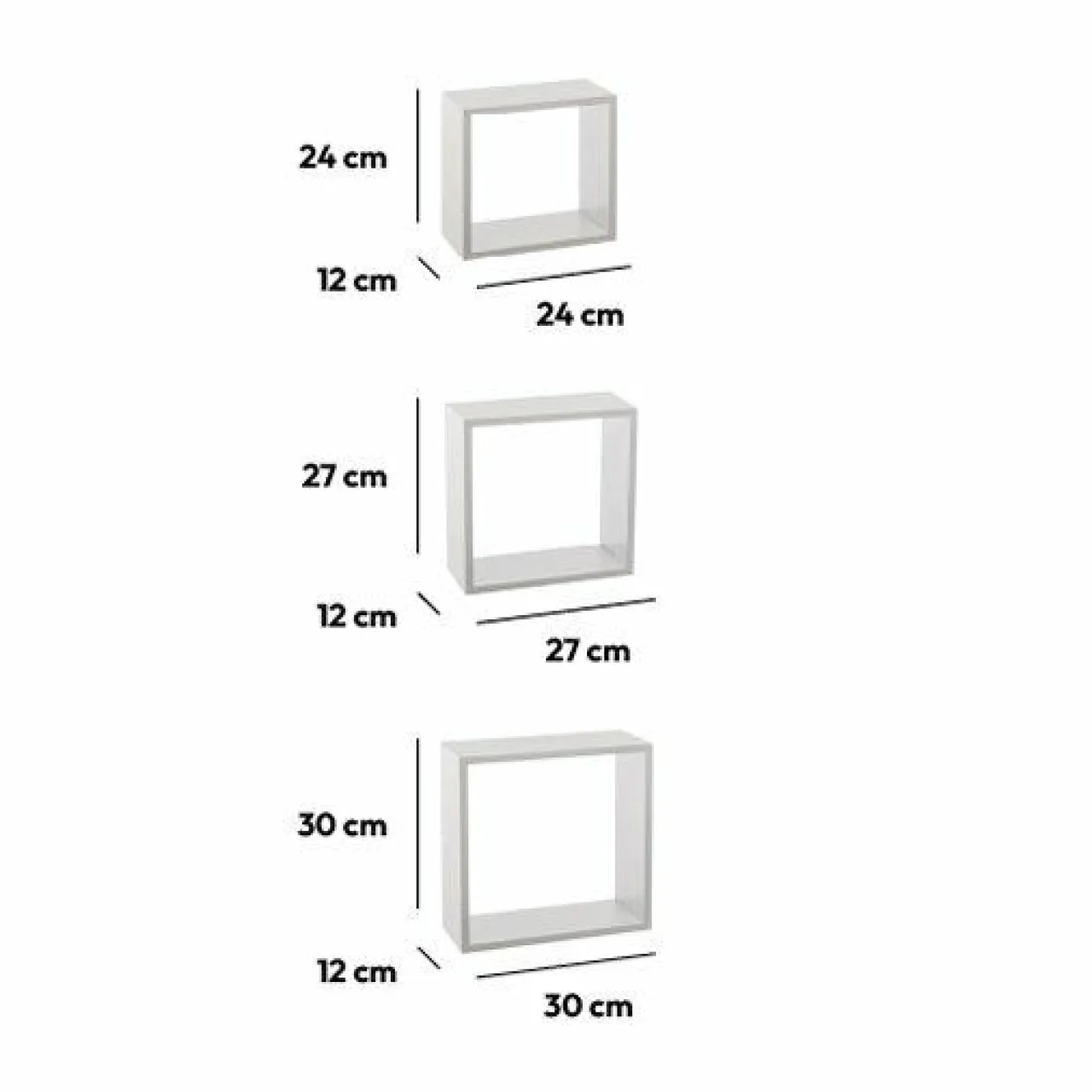 ATMOSPHERA Lot de 3 étagères bois (H24-27-30 cm) Cube Blanc Hot